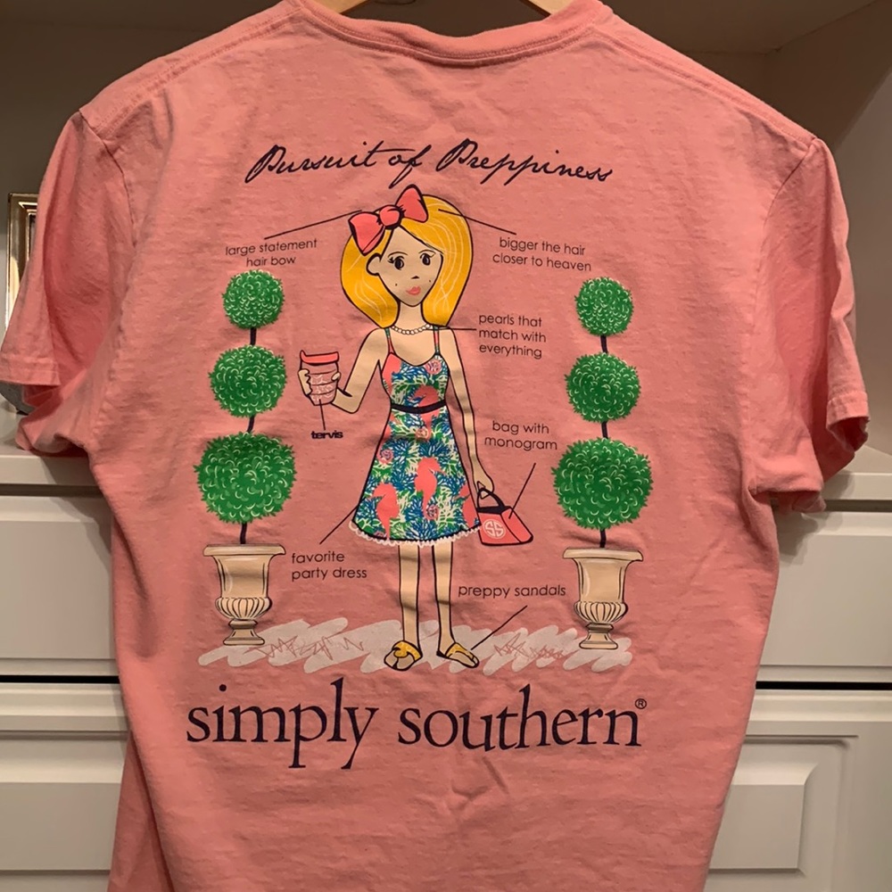 Simply Southern Pursuit of Preppiness T-shirt in pink; Women’s size medium